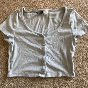 Cropped Light Blue Button Up